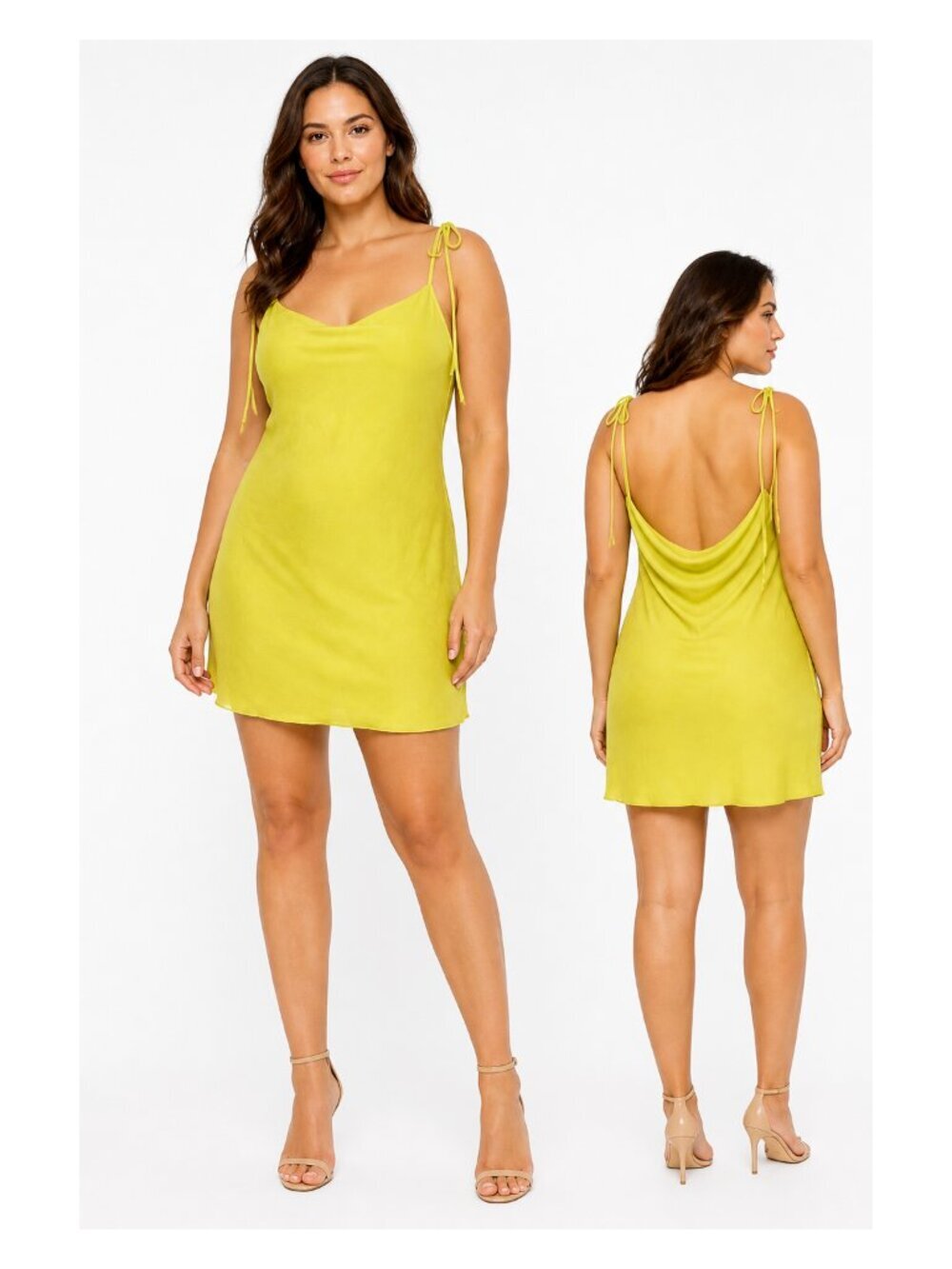 Line and Dot Brooke Mini Dress Lemon Yellow Cowl Back Slip Dress Size L Party